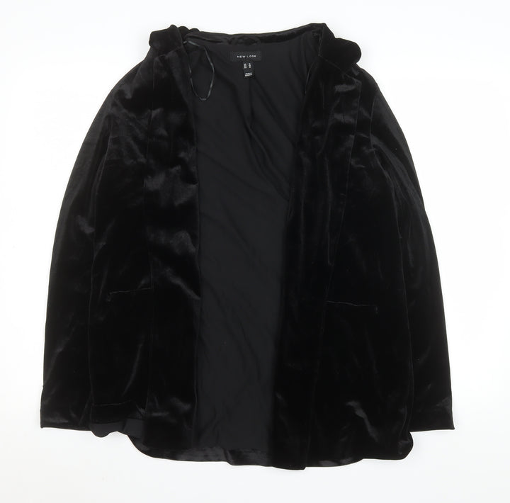 New Look Women Black Velvet Blazer UK 14 Regular Fit Mid-Length