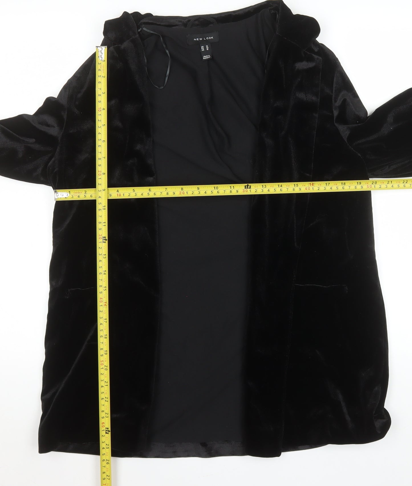 New Look Women Black Velvet Blazer UK 14 Regular Fit Mid-Length