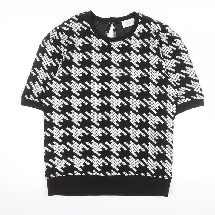 Savida Womens Black White Geometric Short Sleeve Top Size 12