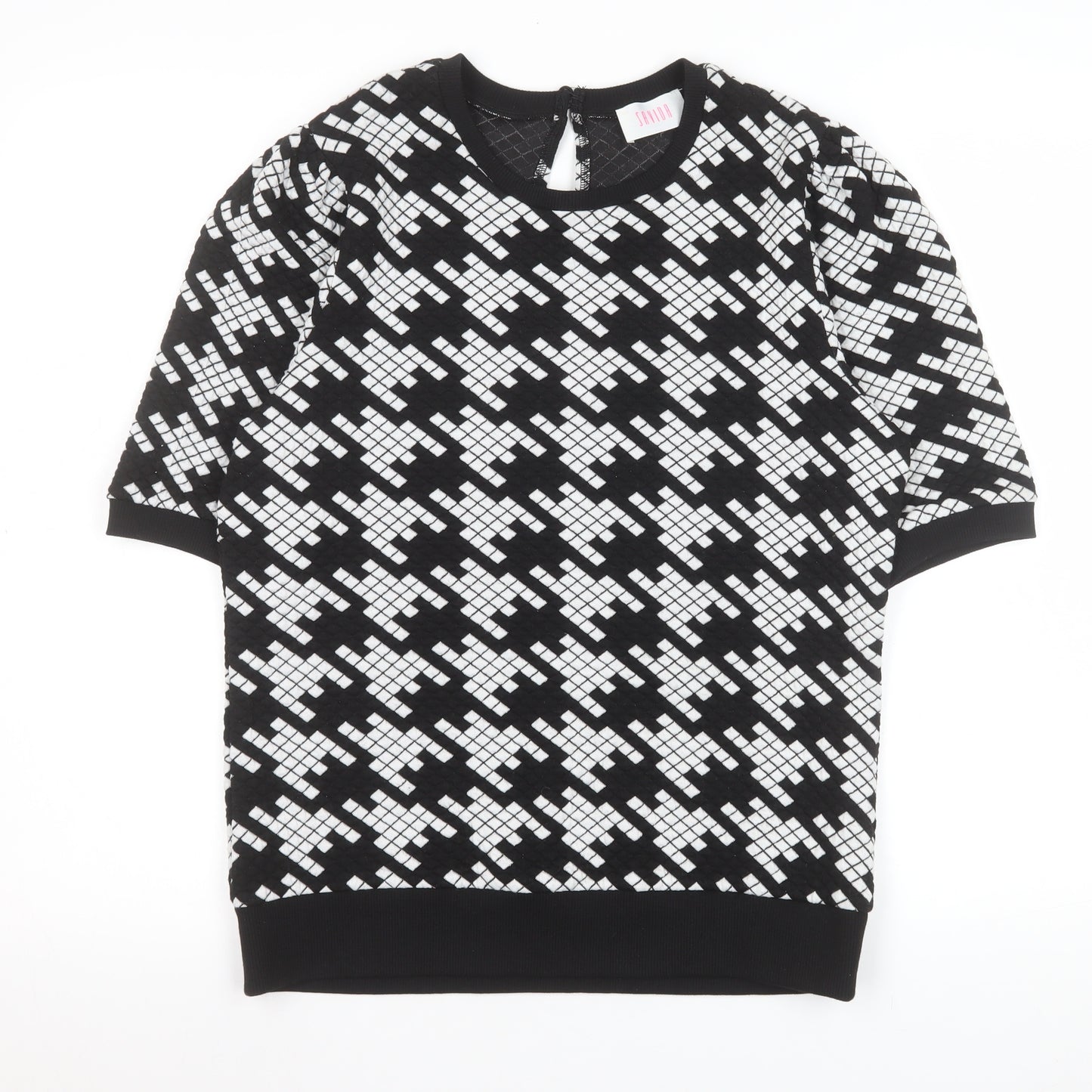 Savida Womens Black White Geometric Short Sleeve Top Size 12