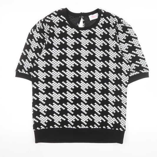 Savida Womens Black White Geometric Short Sleeve Top Size 12