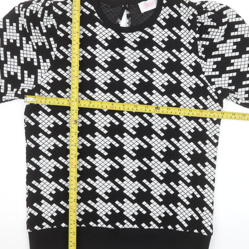 Savida Womens Black White Geometric Short Sleeve Top Size 12