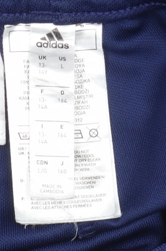 Adidas Boys Blue 13-14 Years Tapered Track Pants Quick Dry Polyester