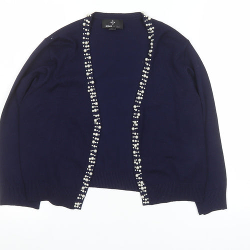 Ronni Nicole Women's Blue Beaded Trim Cardigan L Knit Rayon Blend
