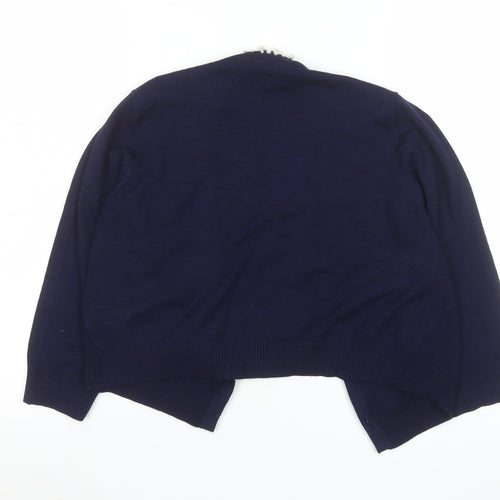 Ronni Nicole Women's Blue Beaded Trim Cardigan L Knit Rayon Blend