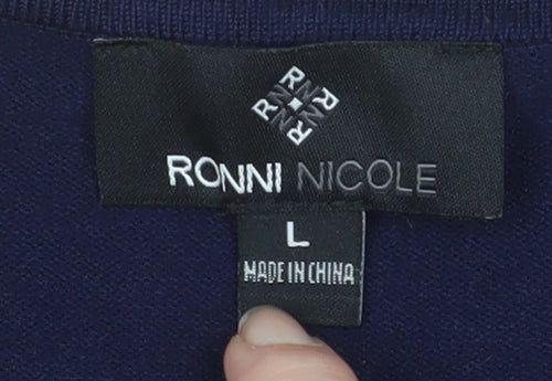 Ronni Nicole Women's Blue Beaded Trim Cardigan L Knit Rayon Blend