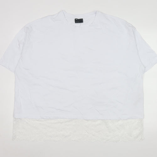ASOS DESIGN Women’s White Lace Hem Short Sleeve Cotton T-Shirt Size L 16-18