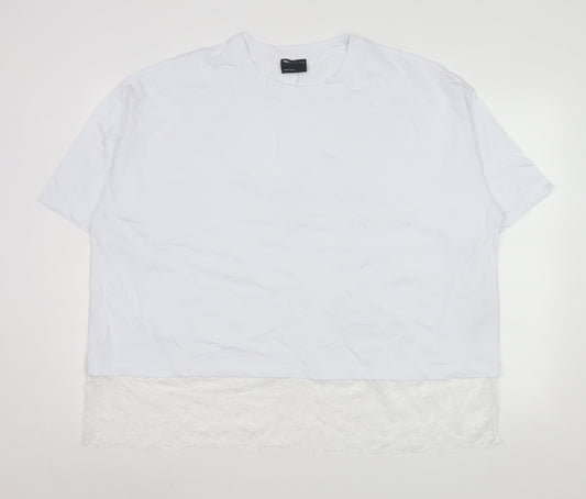 ASOS DESIGN Women’s White Lace Hem Short Sleeve Cotton T-Shirt Size L 16-18