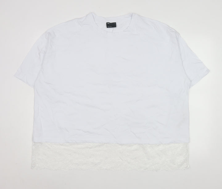 ASOS DESIGN Women’s White Lace Hem Short Sleeve Cotton T-Shirt Size L 16-18