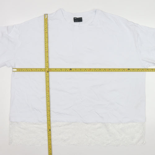 ASOS DESIGN Women’s White Lace Hem Short Sleeve Cotton T-Shirt Size L 16-18