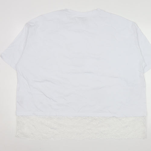 ASOS DESIGN Women’s White Lace Hem Short Sleeve Cotton T-Shirt Size L 16-18