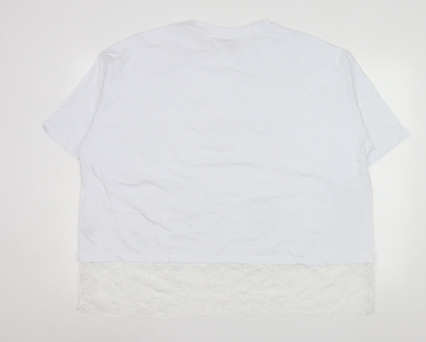 ASOS DESIGN Women’s White Lace Hem Short Sleeve Cotton T-Shirt Size L 16-18