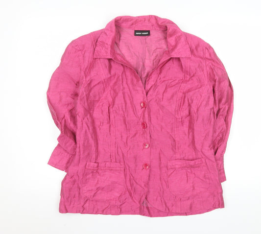 Gerry Weber Womens Pink Linen Blend Collared Button Blouse Size 16