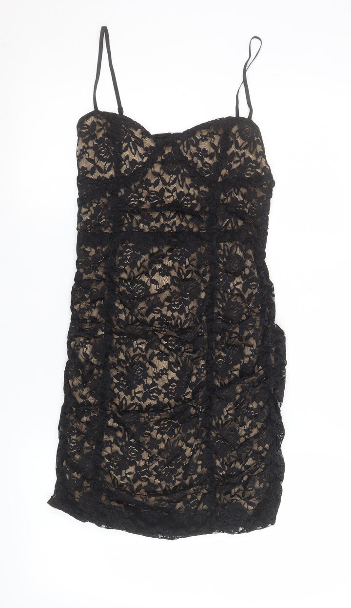 Pink Vanilla Women's Black Lace Bodycon Dress Size 10 Party