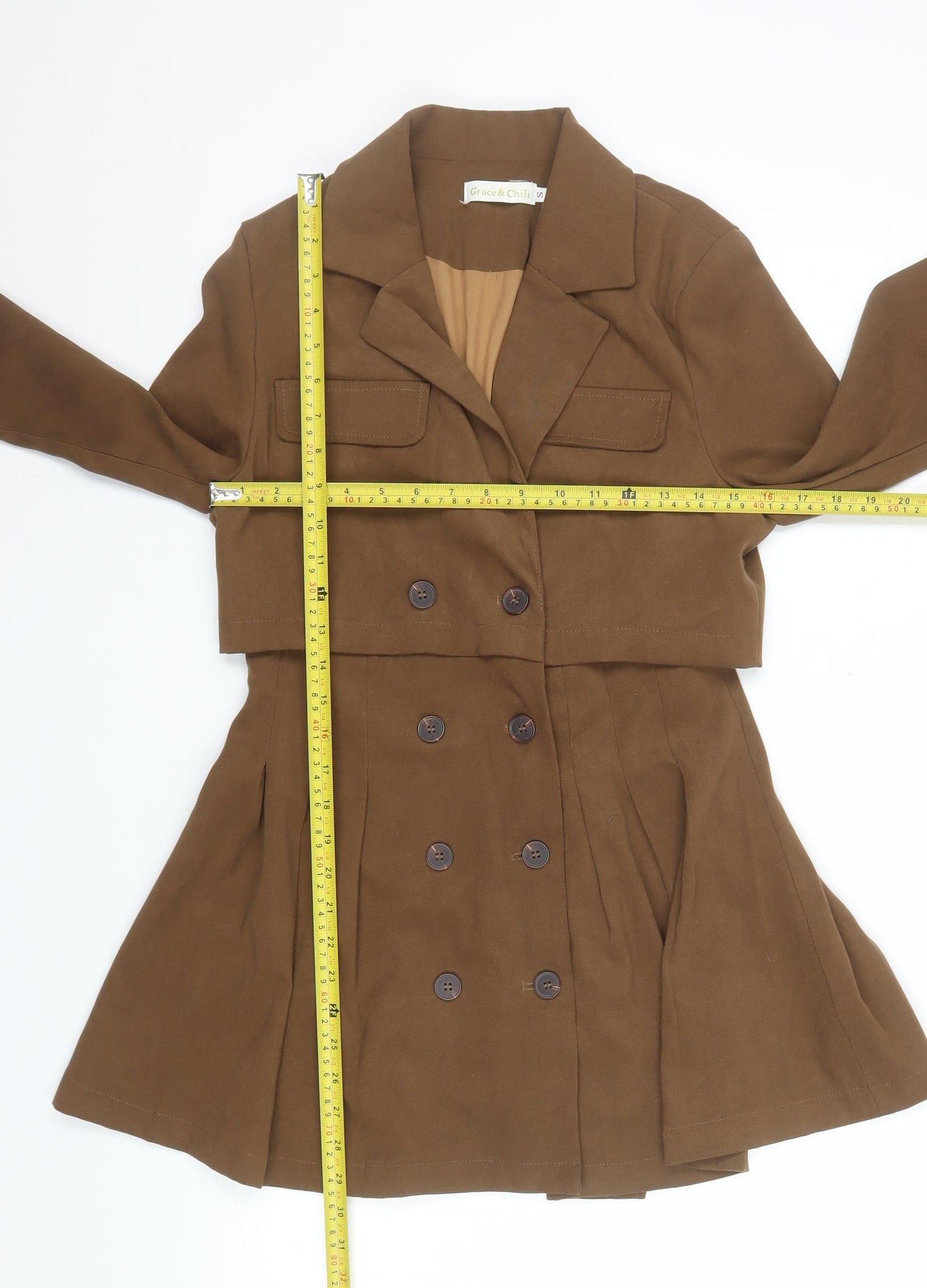 Grace & Chili Women's Brown Trench Coat S Mid-Length Cotton Blend