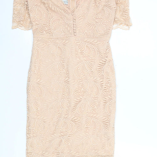 Guess Women Beige Lace Bodycon Cold Shoulder Dress XS