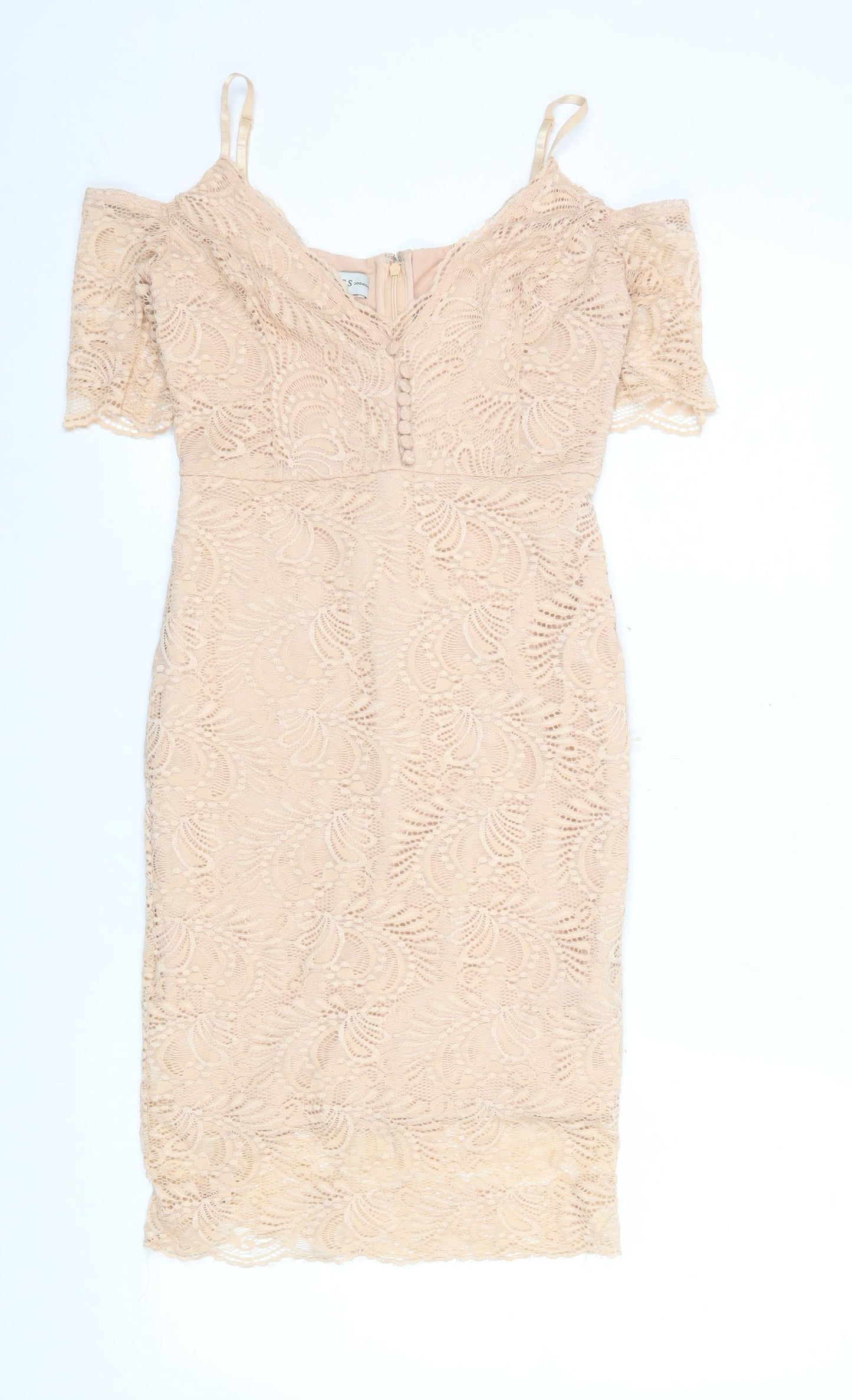 Guess Women Beige Lace Bodycon Cold Shoulder Dress XS
