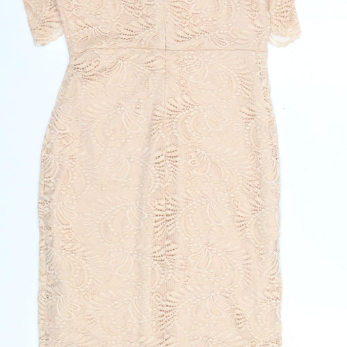 Guess Women Beige Lace Bodycon Cold Shoulder Dress XS
