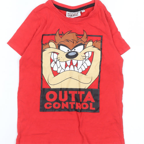 Looney Tunes Boys Red Taz 'Outta Control' Cotton T-Shirt 7 Years