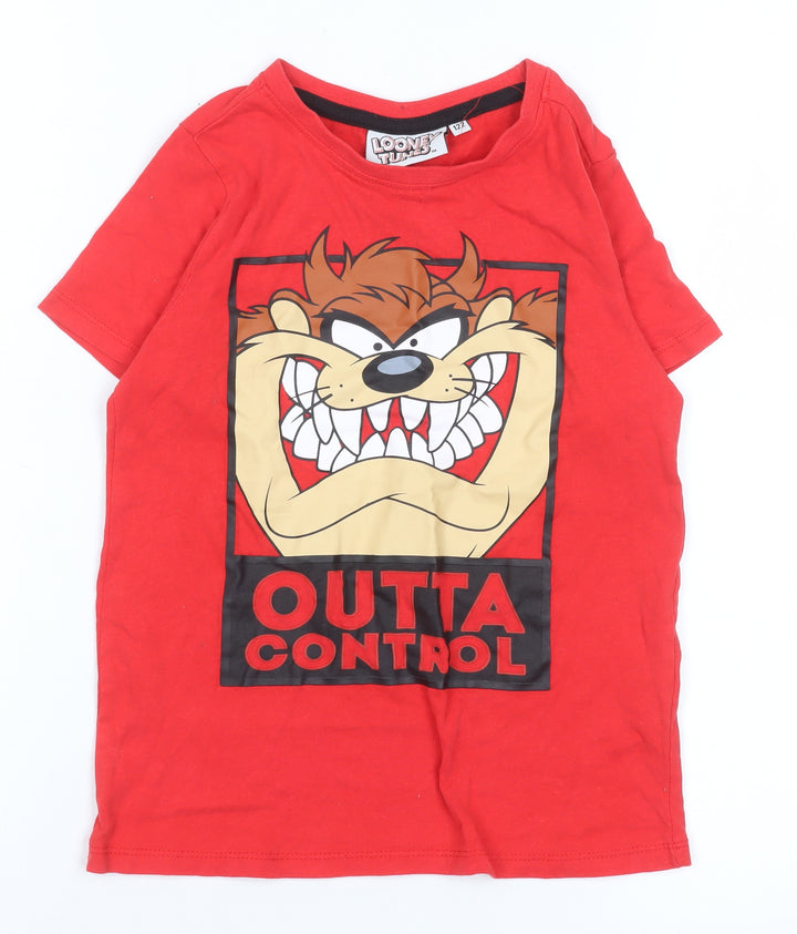 Looney Tunes Boys Red Taz 'Outta Control' Cotton T-Shirt 7 Years