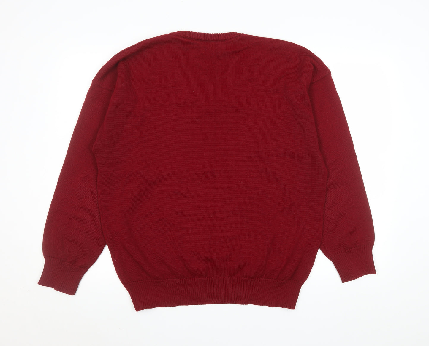 Crocket & Jones Men's Red Wool Blend Geometric V-Neck Jumper L