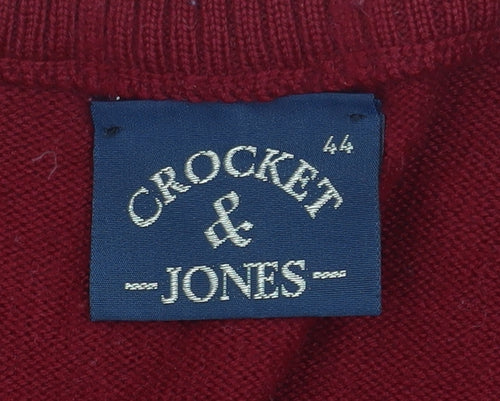 Crocket & Jones Men's Red Wool Blend Geometric V-Neck Jumper L