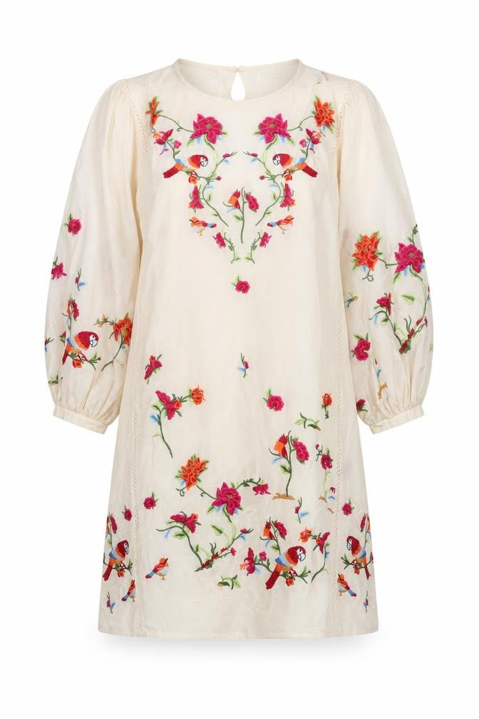 Zara Women Ivory Embroidered Floral Shift Dress Size 8