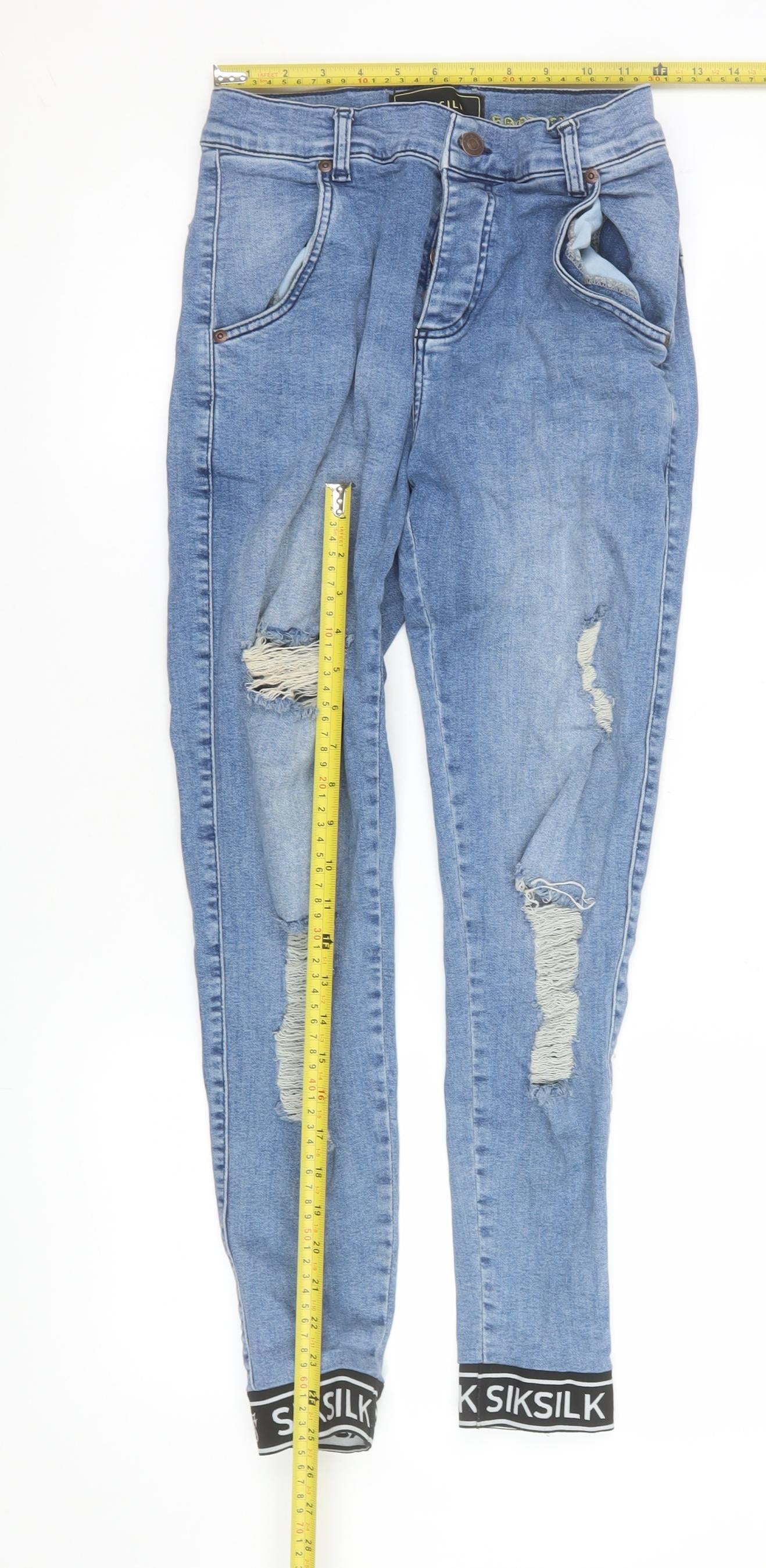 SikSilk Men's Blue Distressed Skinny Jeans Size S