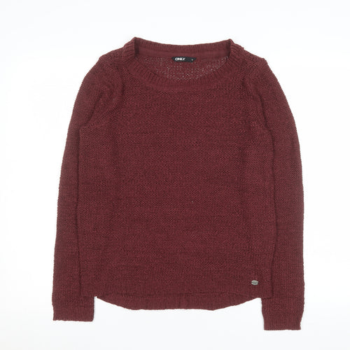 ONLY Unisex Red Chunky Knit Crew Neck Jumper Size S