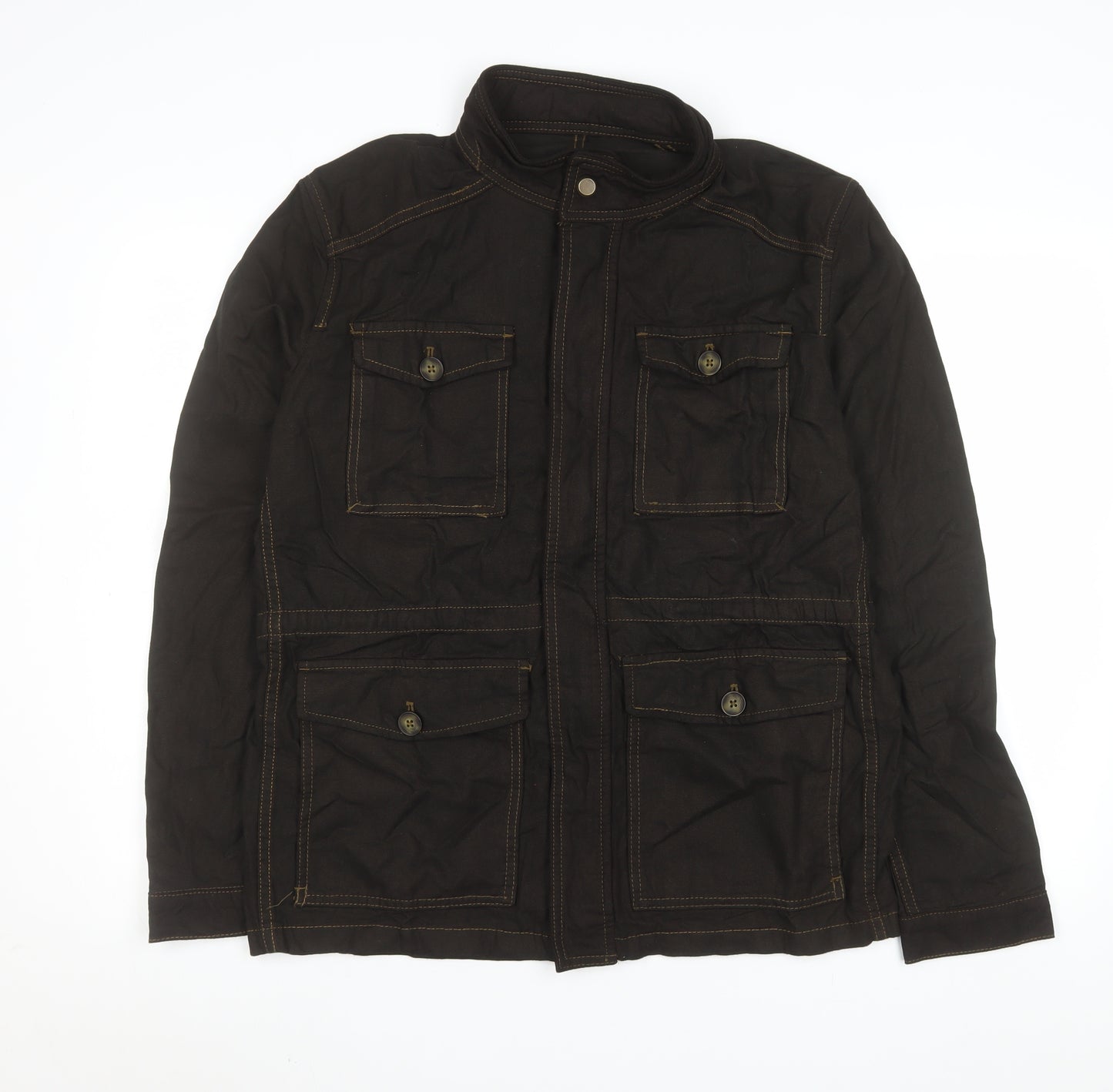 Zara Men’s Brown Cotton Field Jacket L 42 Regular Collared Casual