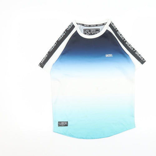 Diesel Boys Blue Gradient Short Sleeve T-Shirt 9-10 Years Casual Logo Tee