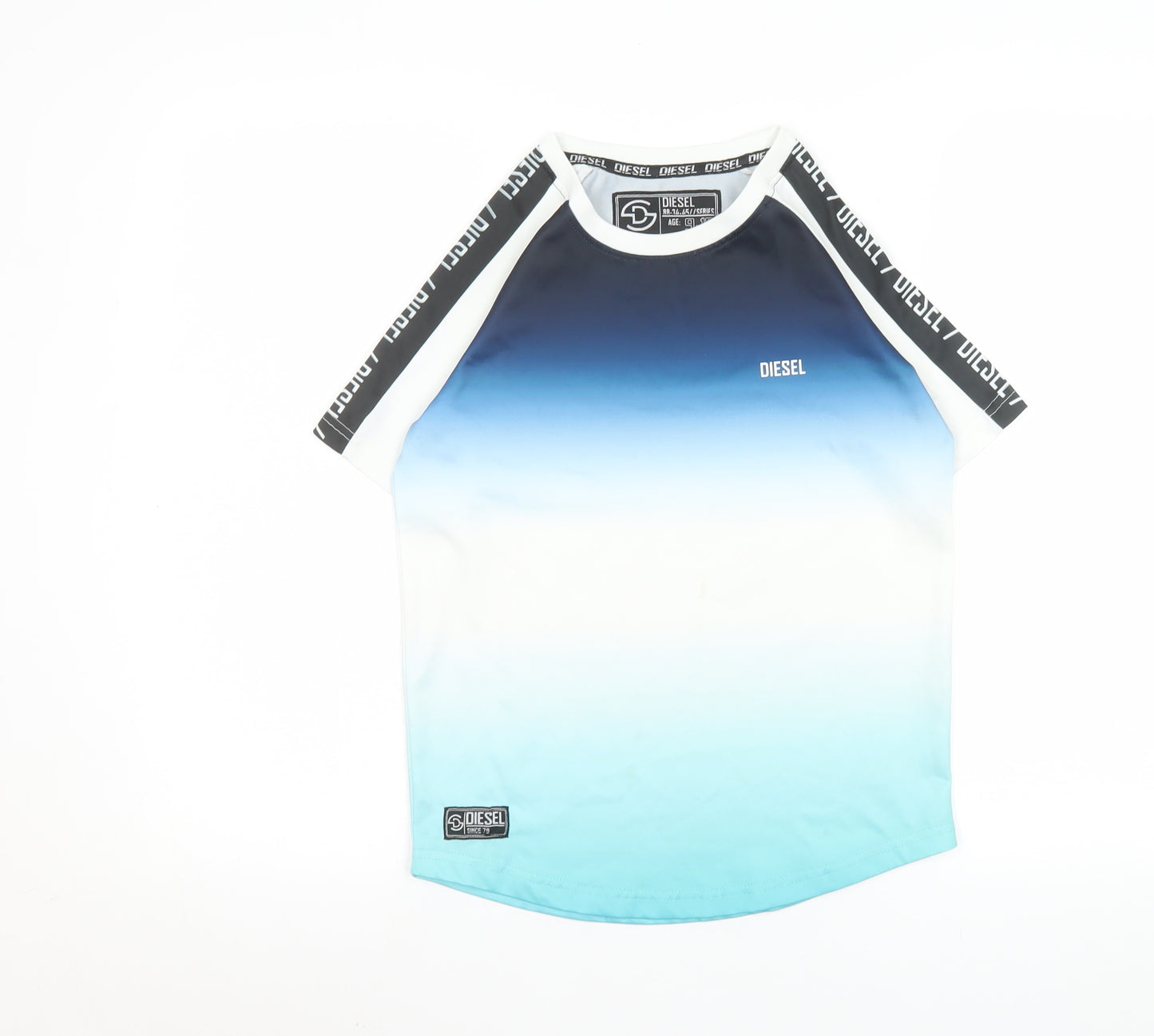 Diesel Boys Blue Gradient Short Sleeve T-Shirt 9-10 Years Casual Logo Tee
