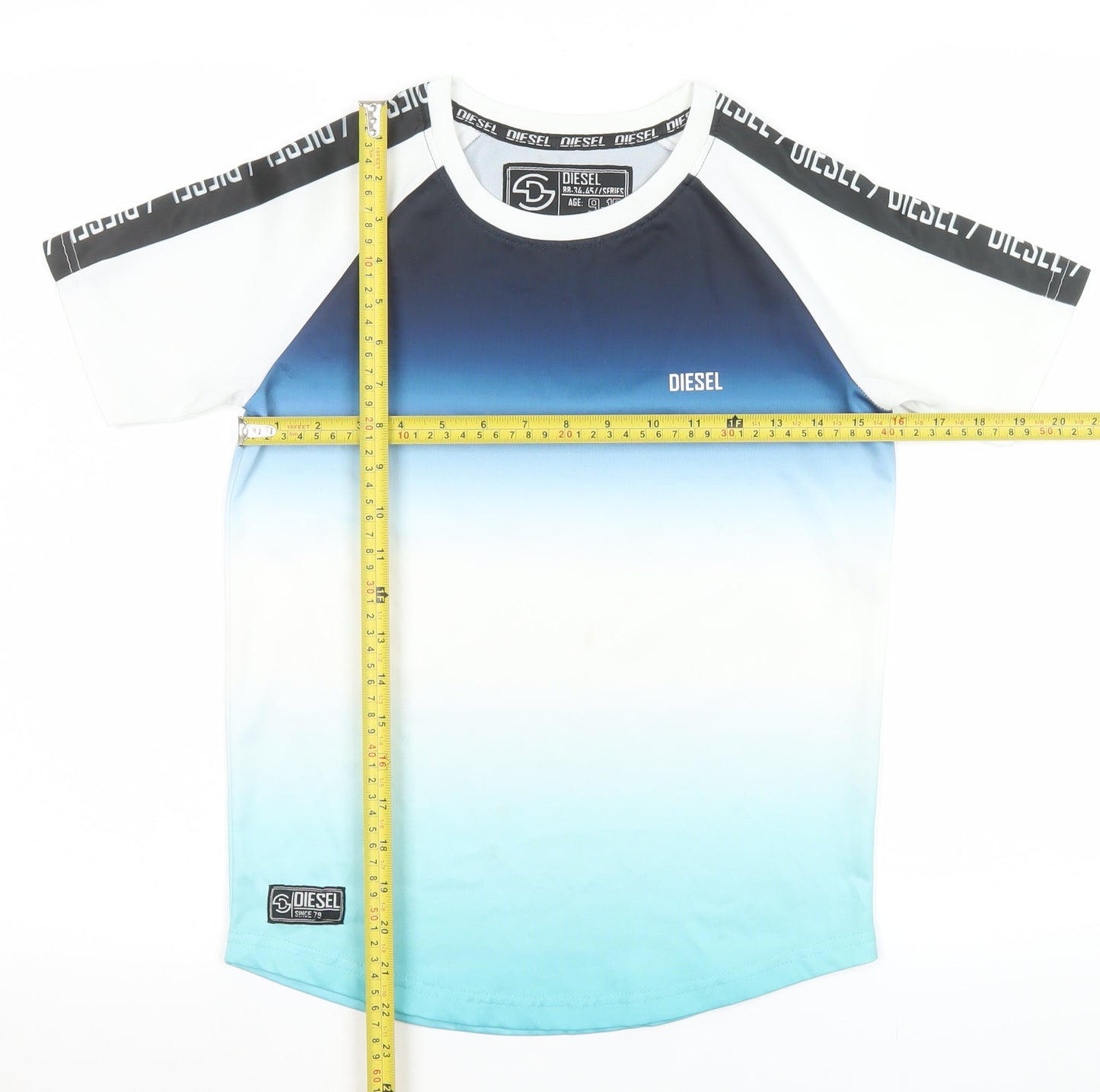 Diesel Boys Blue Gradient Short Sleeve T-Shirt 9-10 Years Casual Logo Tee