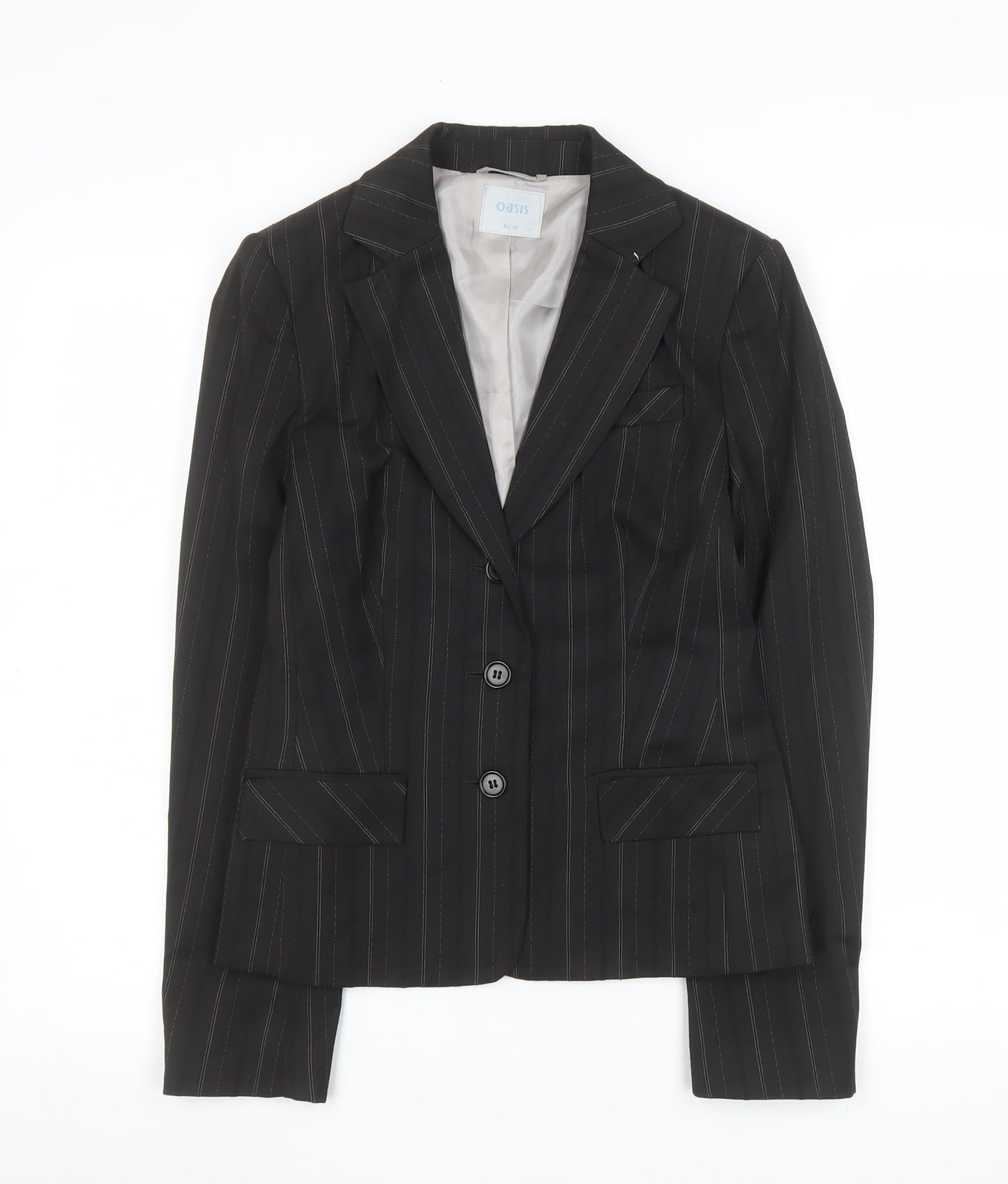 Oasis Women’s Black Pinstripe Blazer Size 10 Classic Tailored Jacket