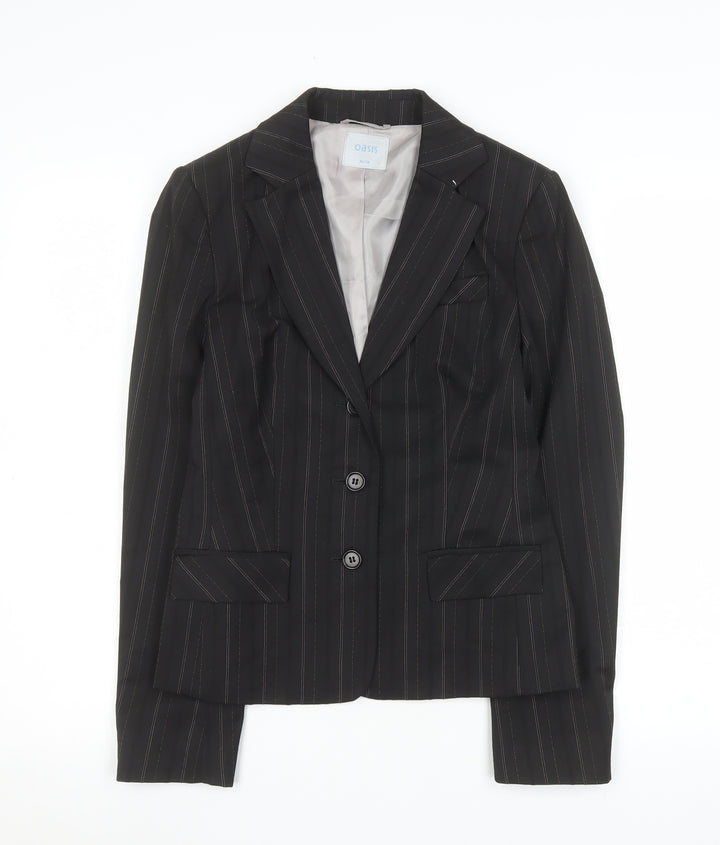 Oasis Women’s Black Pinstripe Blazer Size 10 Classic Tailored Jacket