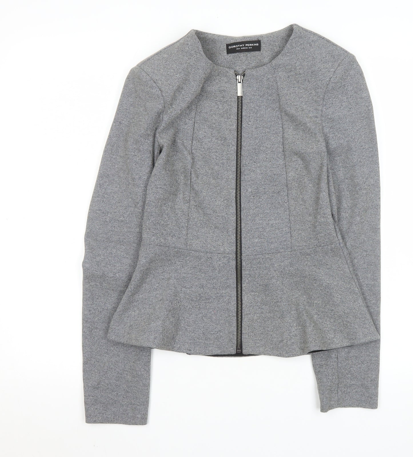 Dorothy Perkins Women's Grey Zip Up Peplum Jacket Size 8