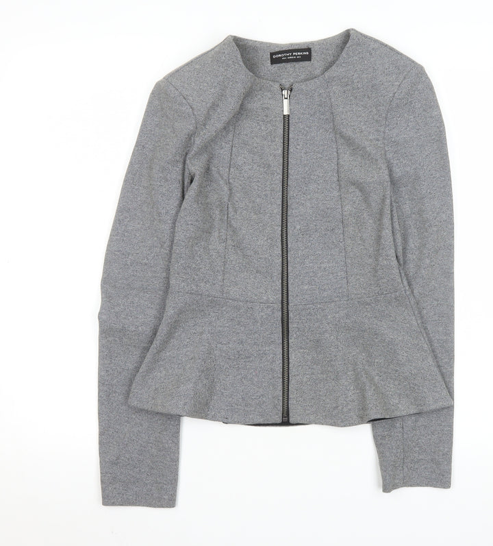 Dorothy Perkins Women's Grey Zip Up Peplum Jacket Size 8