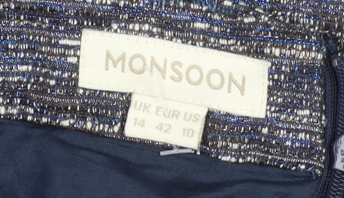 Monsoon Women’s Blue Tweed Pencil Skirt Size 14 Knee Length