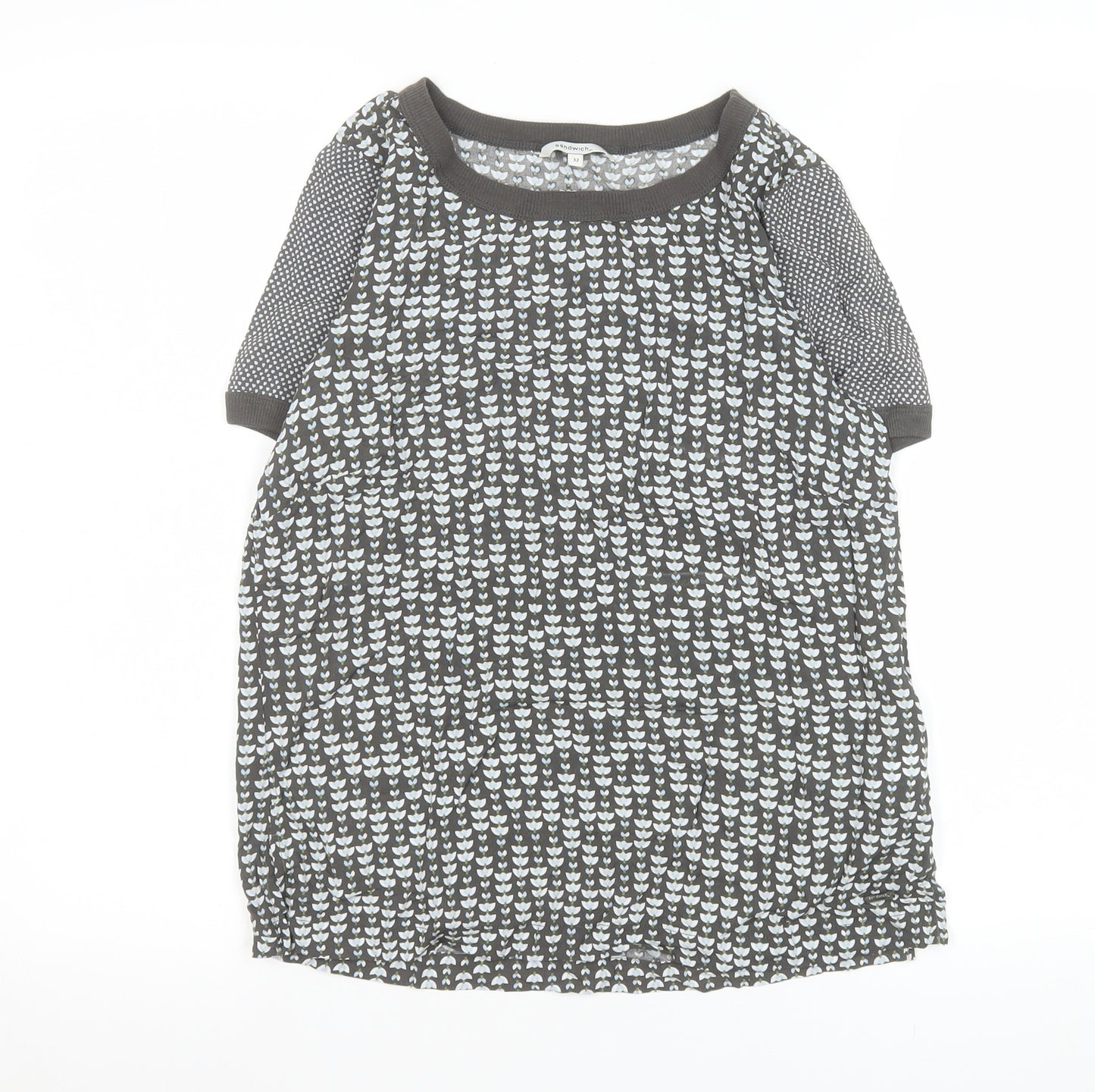 Sandwich Womens Grey Floral Short Sleeve Viscose T-Shirt Size 4