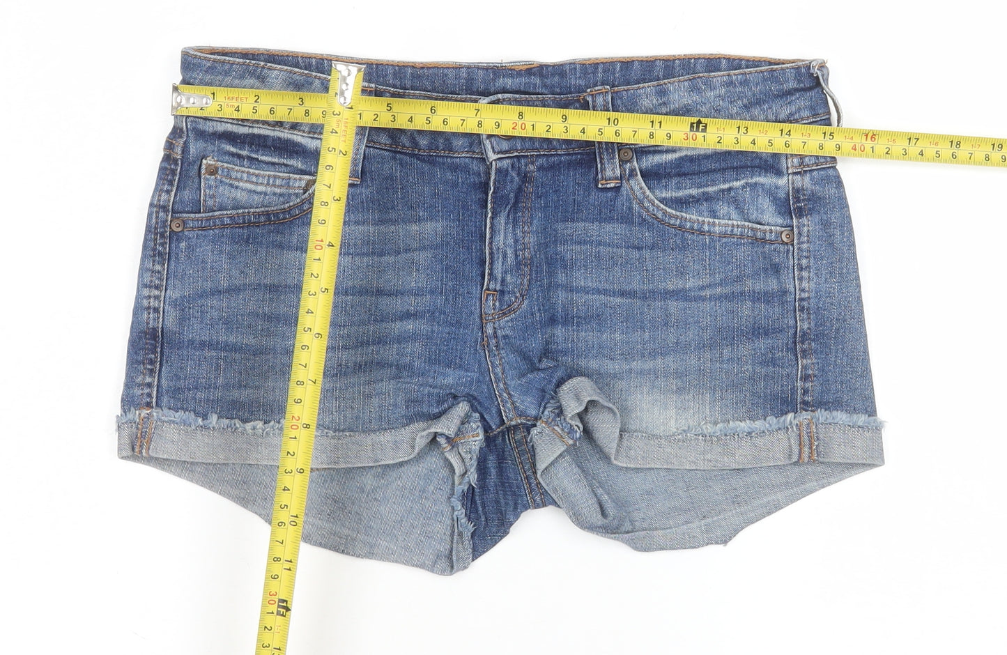 Mango Jeans Women Blue Cut-Off Denim Shorts Size 8 UK