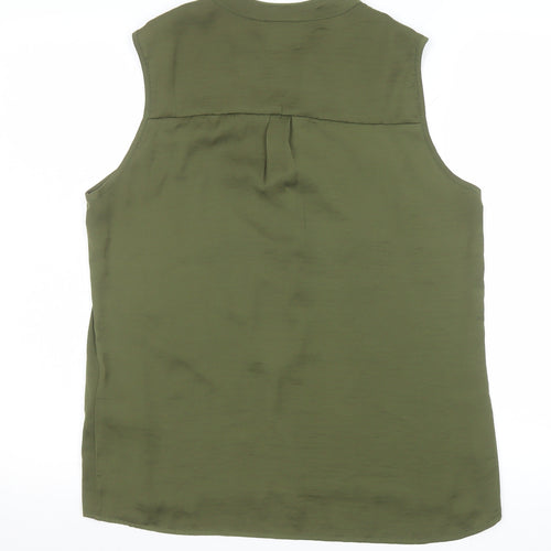 Vila Women’s Green Sleeveless Blouse L Basic V-Neck Casual Top
