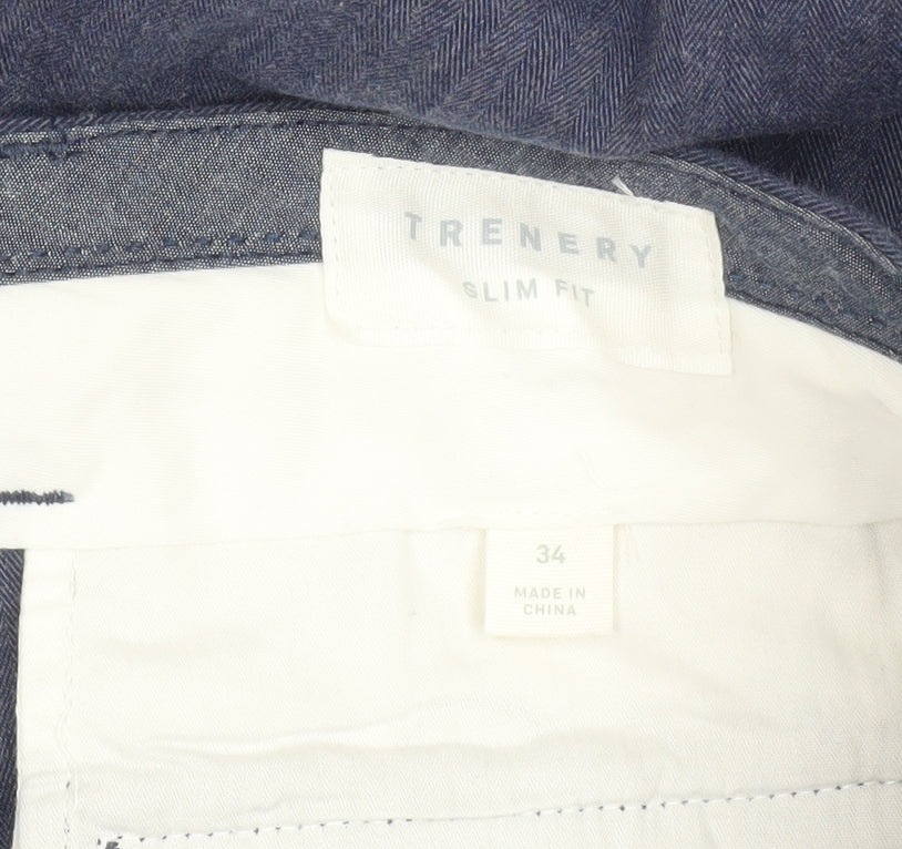 Trenery Men's Blue Slim Fit Chino Trousers Size 34