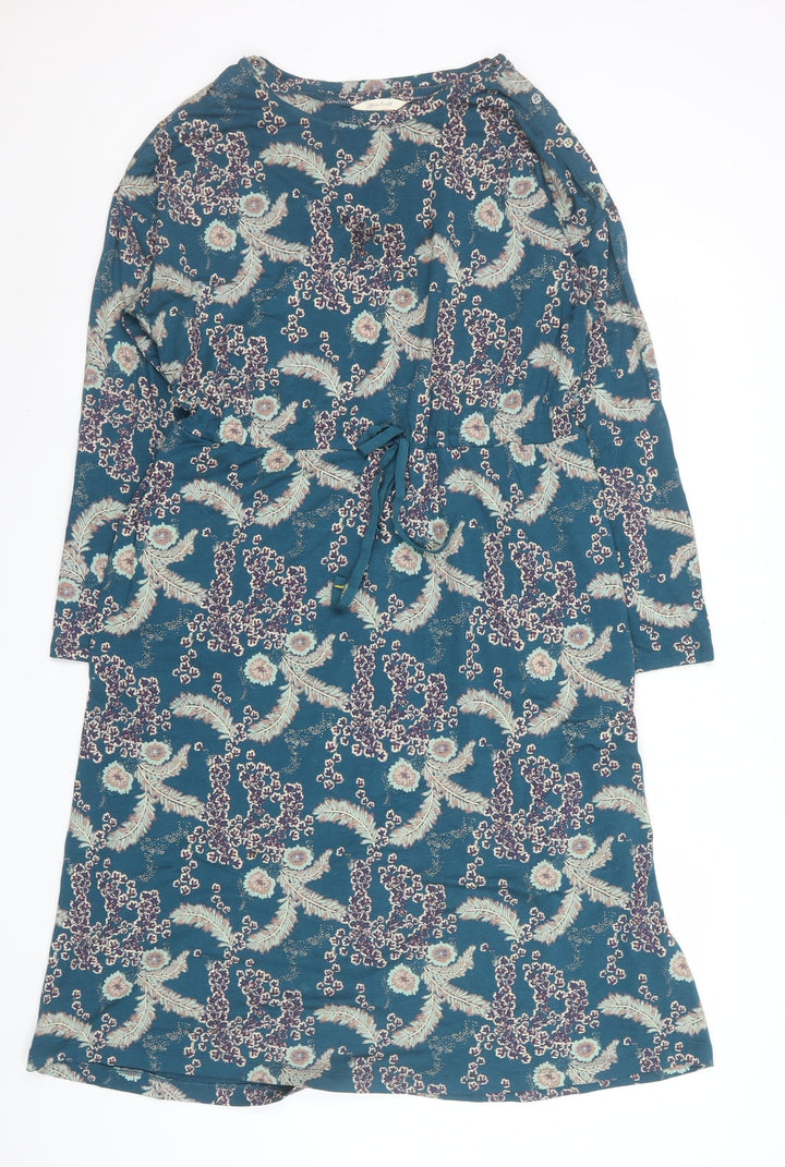 White Stuff Women's Blue Floral Knee Length Shift Dress Size 14
