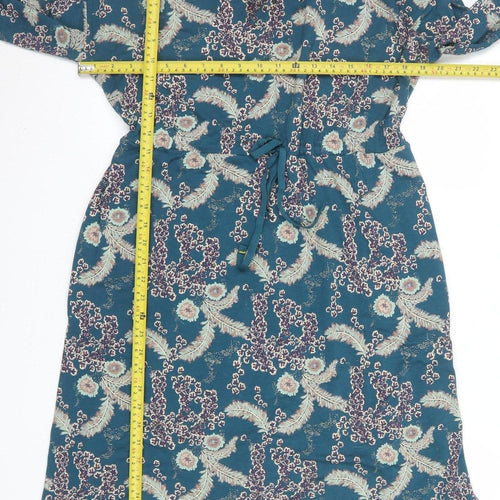 White Stuff Women's Blue Floral Knee Length Shift Dress Size 14