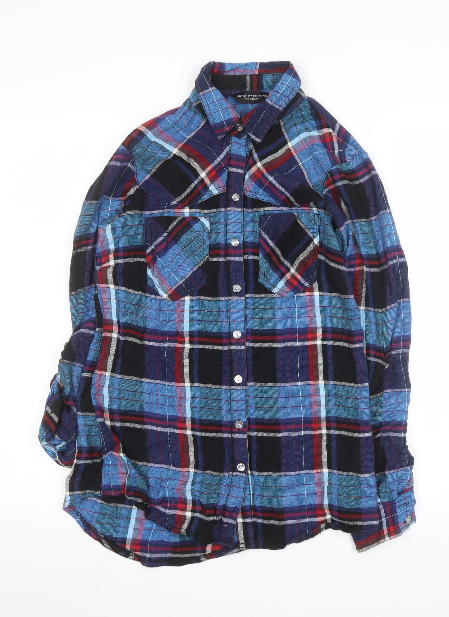 Dorothy Perkins Womens Multicoloured Checked Cotton Button-Up Shirt Size 10