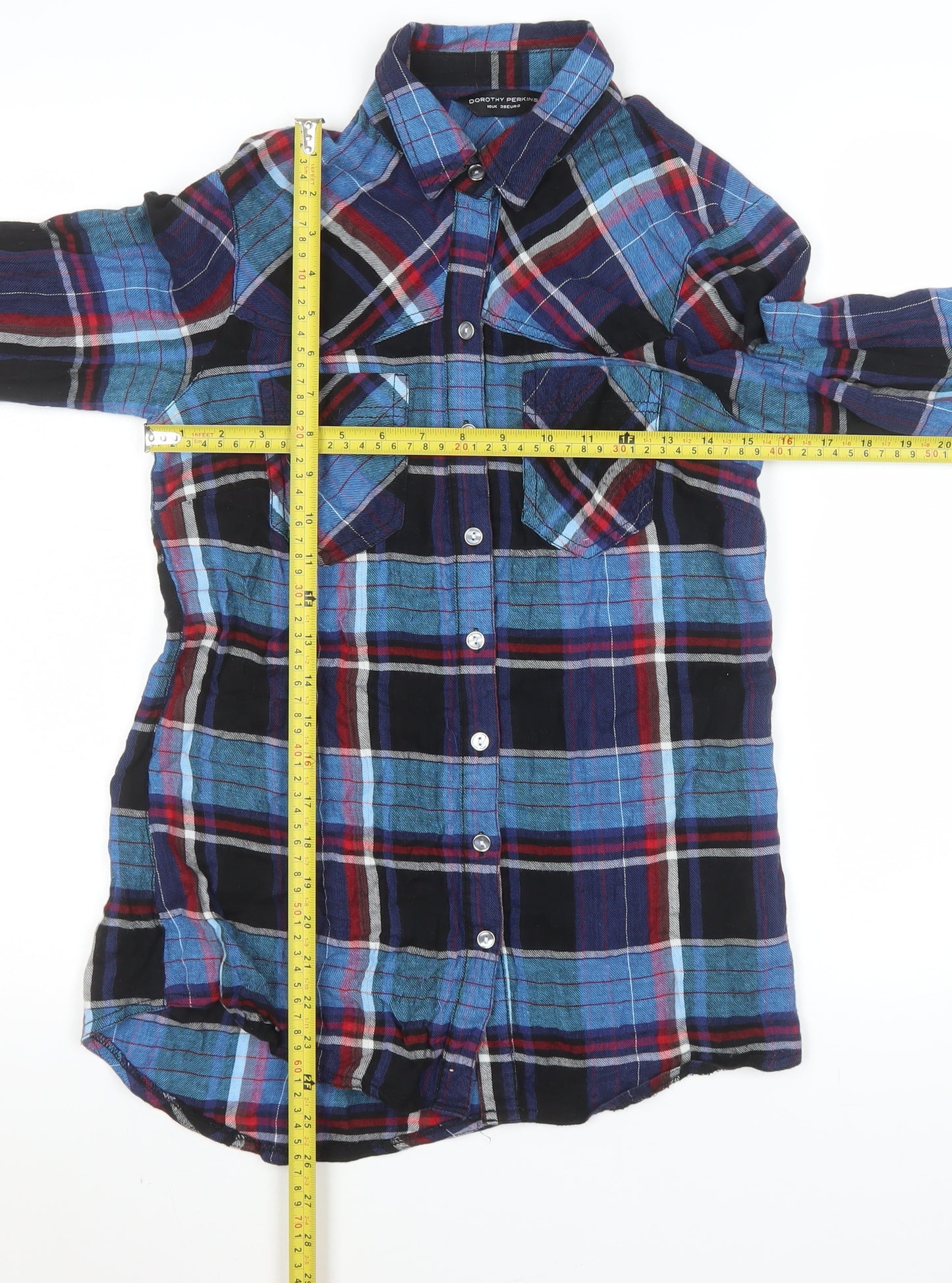 Dorothy Perkins Womens Multicoloured Checked Cotton Button-Up Shirt Size 10