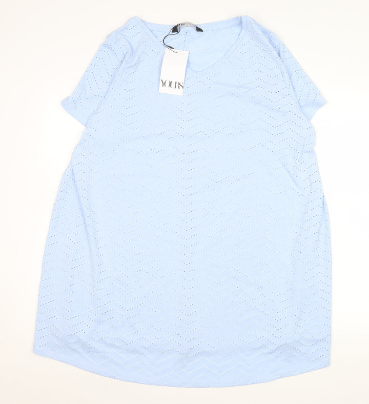 Yours Womens Blue Plus Size 22 V-Neck Short Sleeve T-Shirt