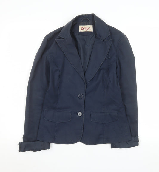 ONLY Women's Blue Cotton Blazer Jacket Size 10 Tailored Workwear