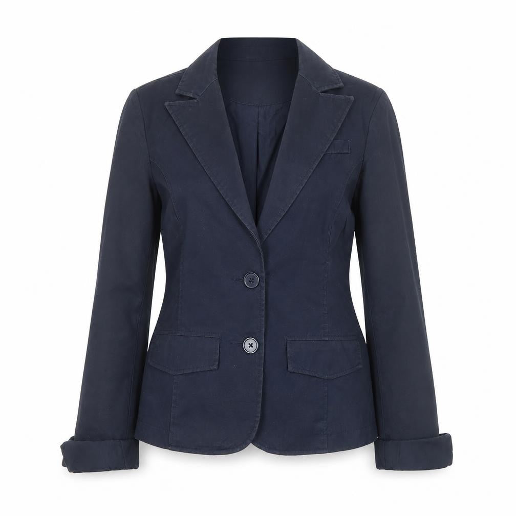 Front view of Only Women's Blue Cotton Blazer Jacket, size 10, Tailored Workwear