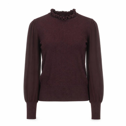 Oasis Women Brown Ruffle Neck Long Sleeve Knit Blouse Size S